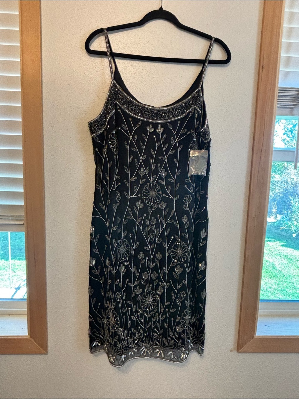Papell Boutique Black Slip Dress with Silver Floral Beading 14
0121S